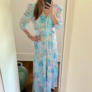 BYTIMO Printed Crepe De Chine three Quarter Length Sleeves Maxi Dress